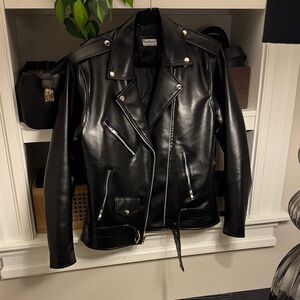 Shiny Black Leather Biker Jacket